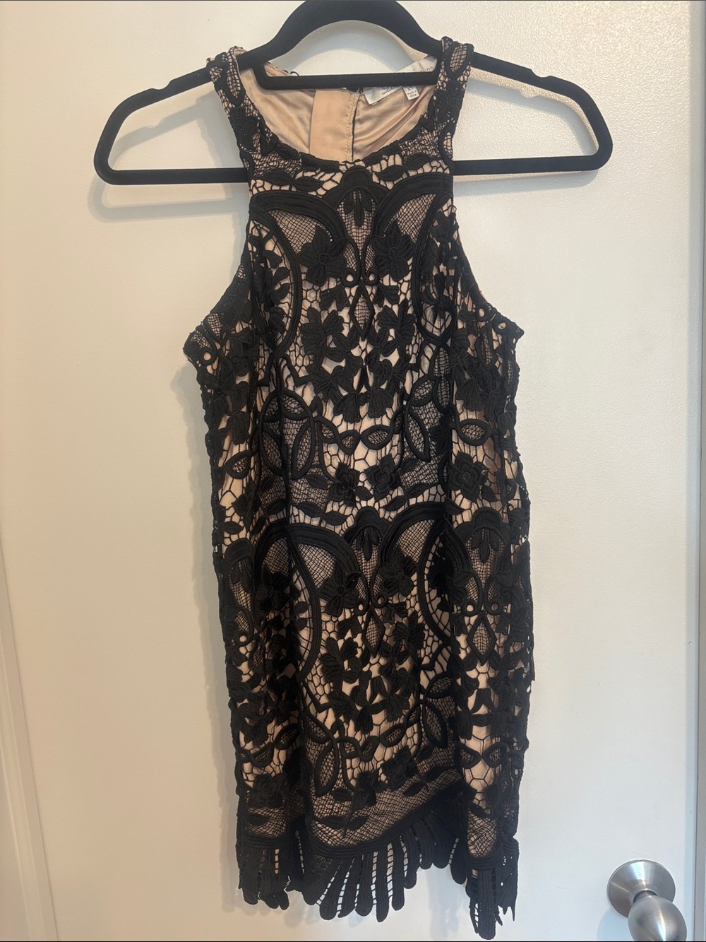 Lovers + Friends Black Lace Mini Dress with Nude Lining